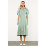 PUFF SLEEVE STRIPED TEXTURE MAXI  DRESS THML