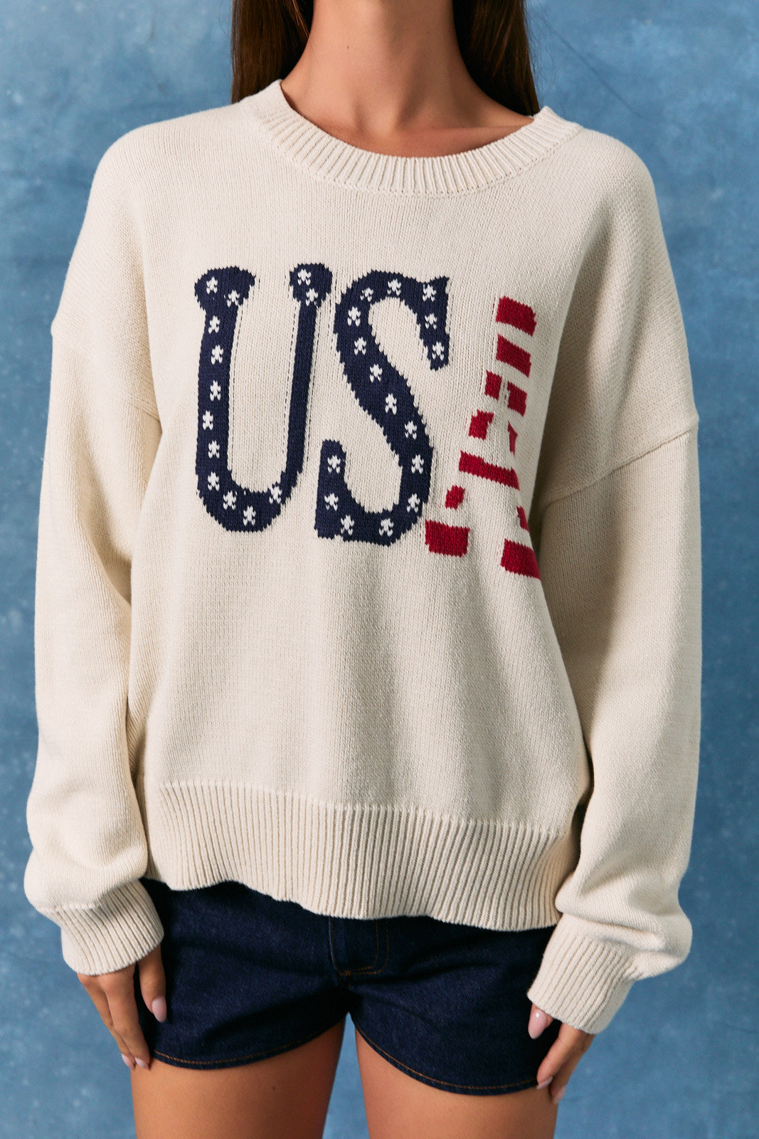 Long Sleeve Crew Neck "USA" Sweater Le Lis