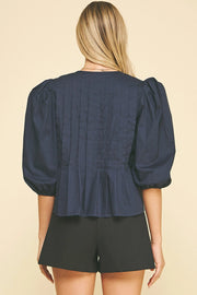 Puffed Sleeve Tie Front Top Pinch