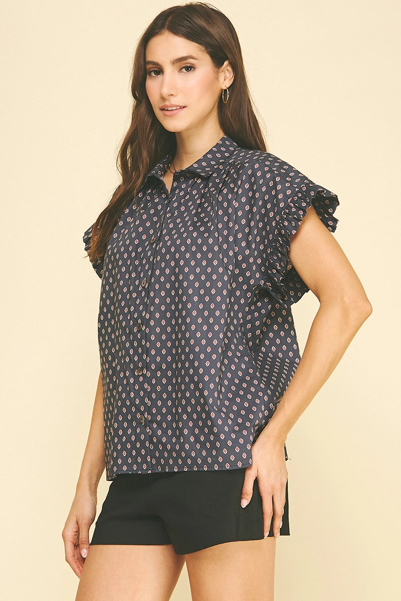 Geometric Diamond Print Shirt Pinch