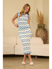 Scalloped Striped Knit Tank Top Skies are Blue