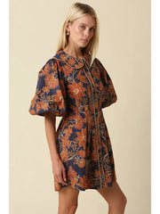 Eliza Floral Puff Sleeve Mini Dress Olivaceous