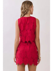 Floral Lace Scalloped Hem Sleeveless Crop Top TCEC