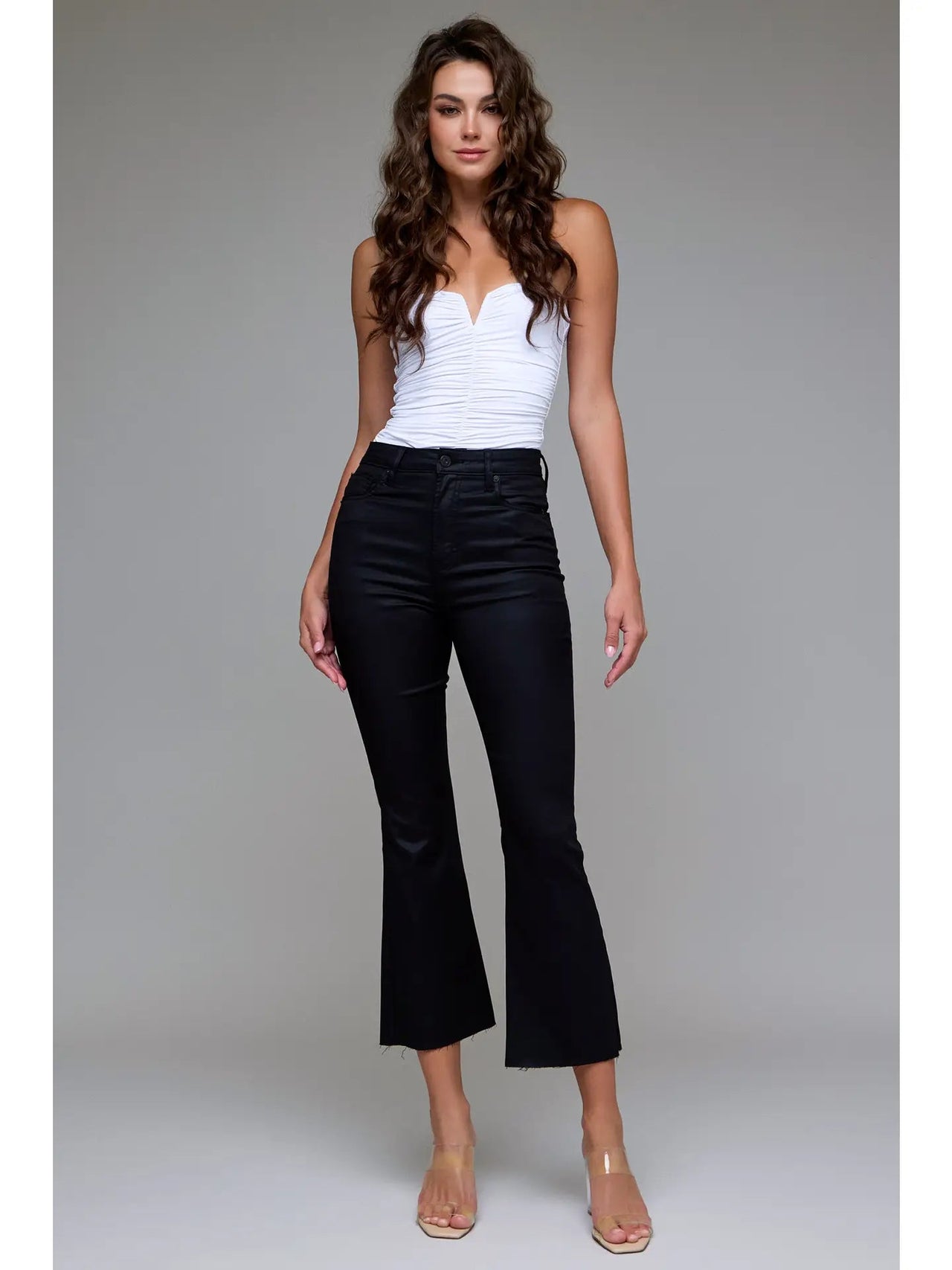 Black Coated Cropped Flare Jeans Hidden Jeans