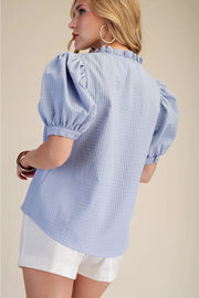 Ruffle V-Neck Puff Sleeve Top Glam