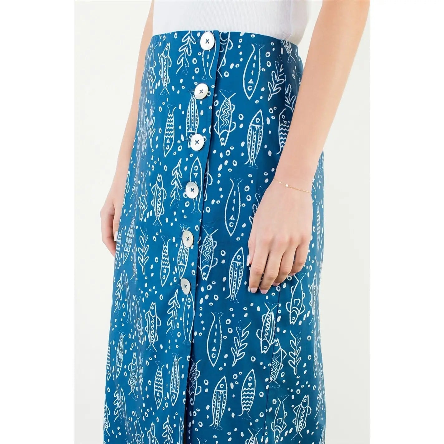 Side Button Fish Pattern Skirt THML
