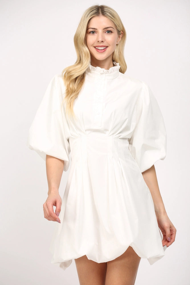 Ruffled Stand Collar Bubble Hem Dress