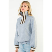 Quilted Half Zip Contrast Trim Sweater THML