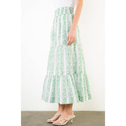 Elastic Waist Tiered Stripe Midi Skirt THML