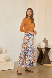 Printed Pleated Midi Skirt Skies are Blue