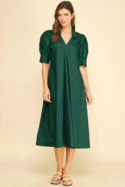 V-Neck Pleated A-Line Dress Pinch