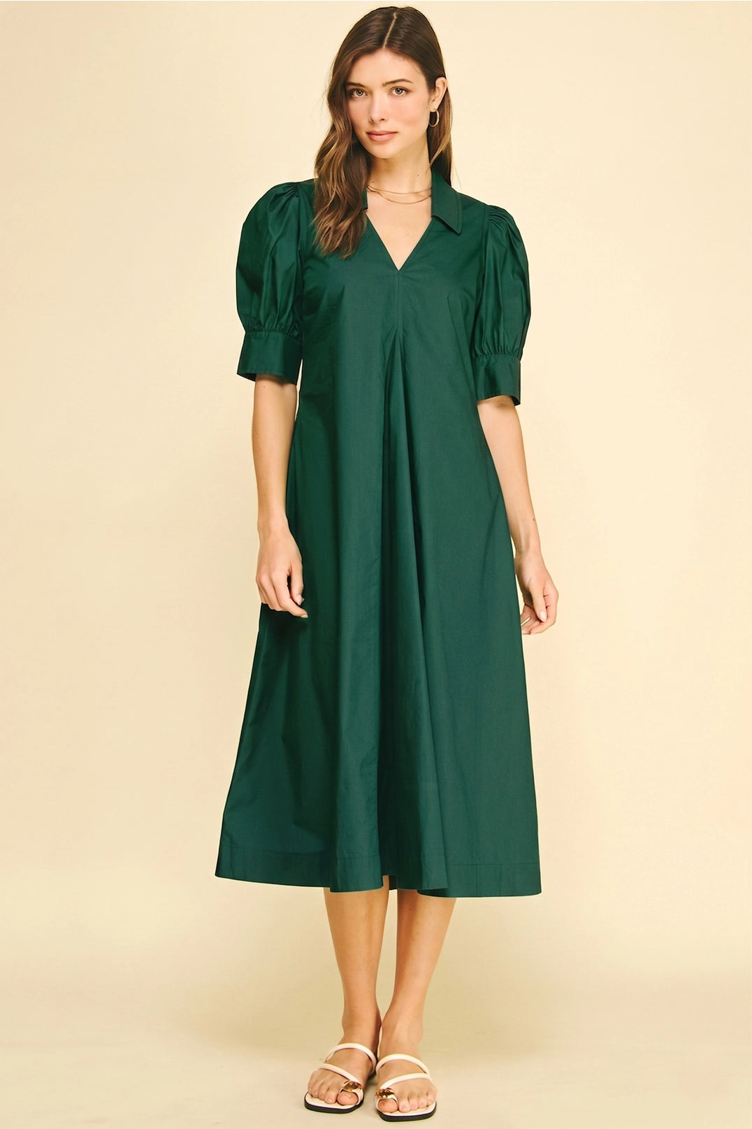 V-Neck Pleated A-Line Dress Pinch