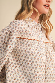 Floral Lace Trim Button Up Top Merci