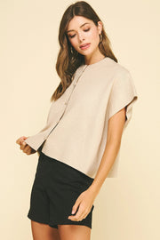 Button Down Cap Sleeve Sweater Pinch