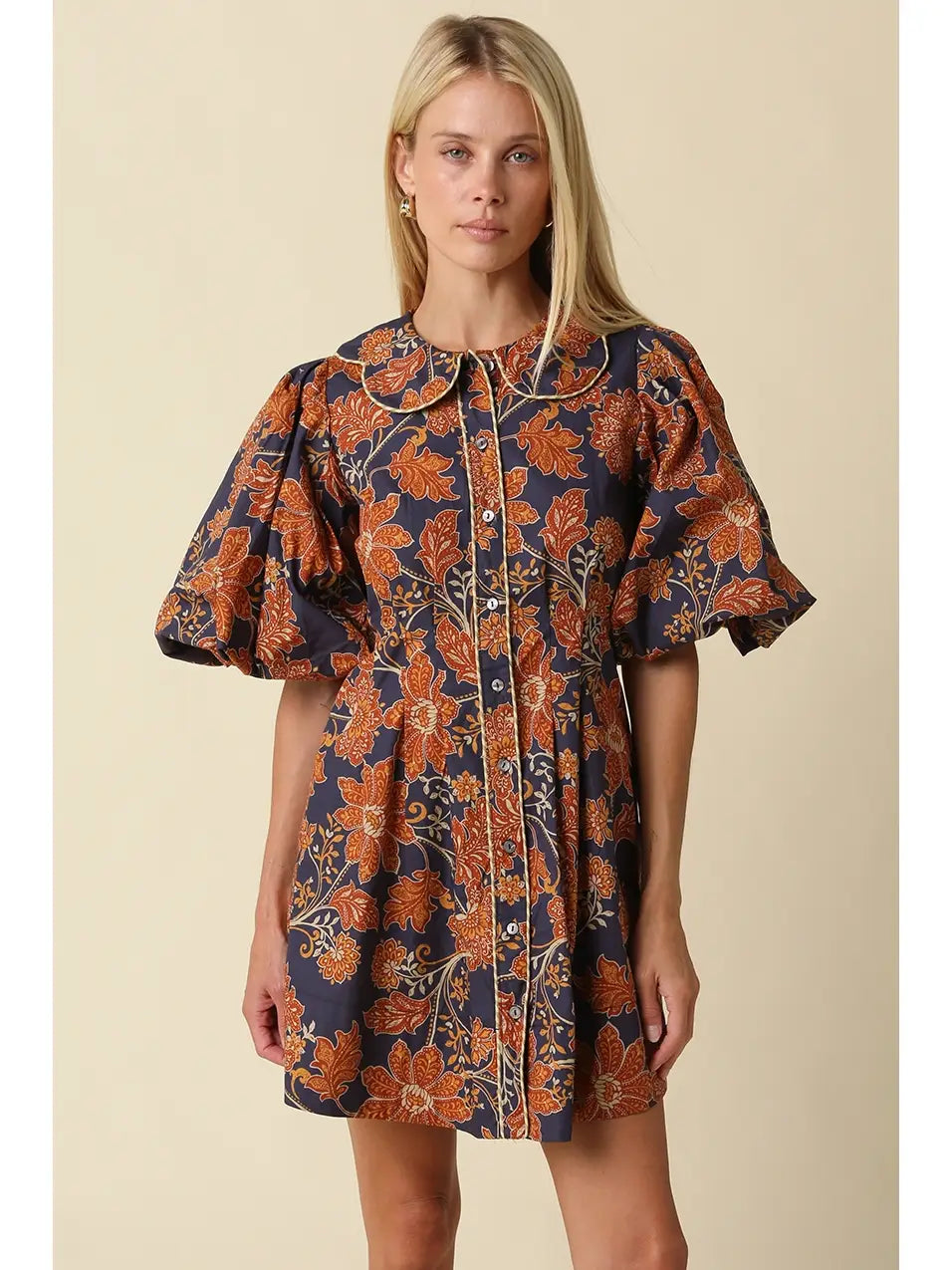 Eliza Floral Puff Sleeve Mini Dress Olivaceous