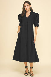 V-Neck Pleated A-Line Dress Pinch