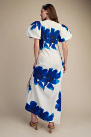 Floral Puff-Sleeve A-Line Maxi Dress Glam