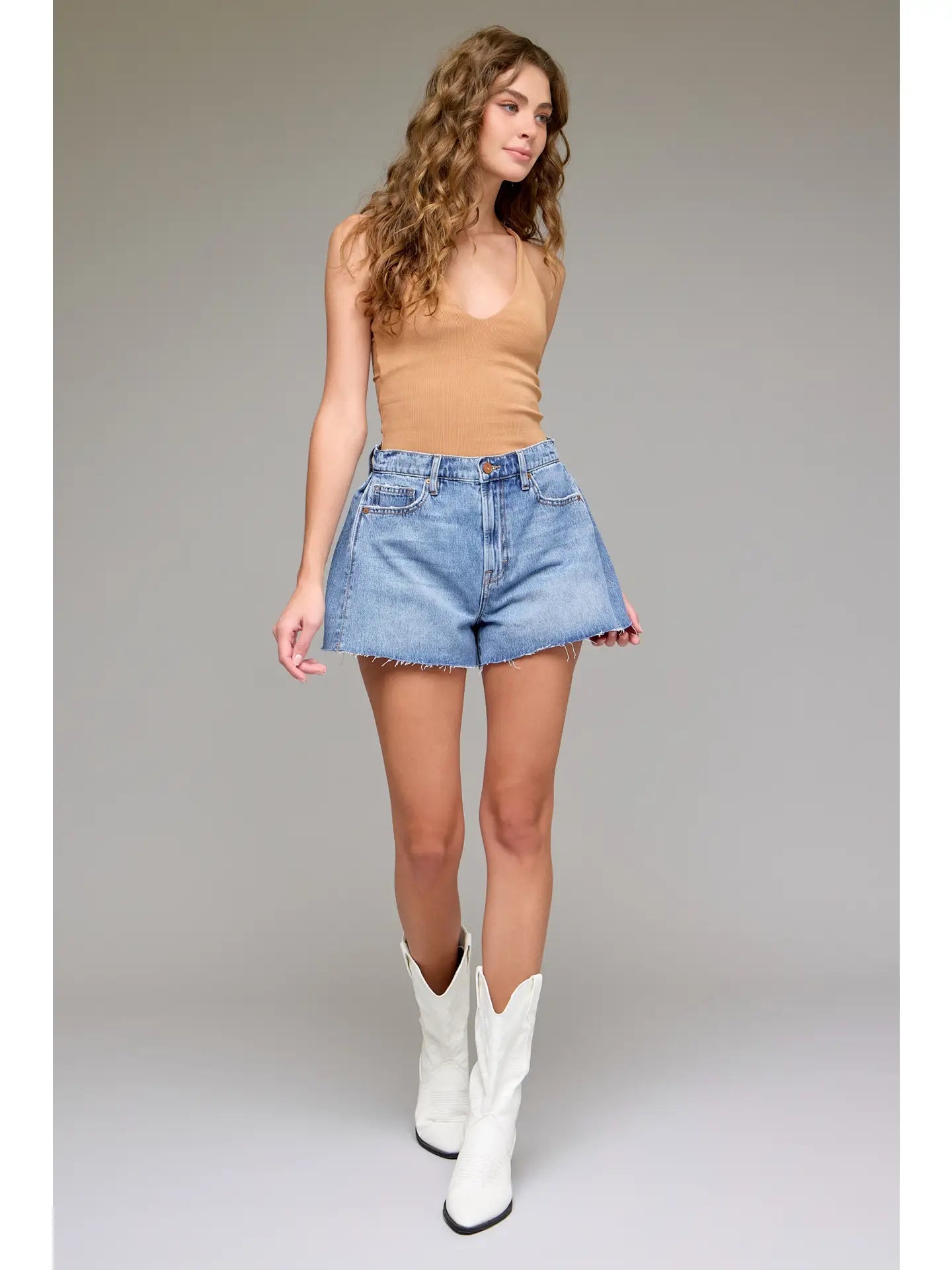 Medium Wash Side Insert 3" Inseam A-Line Shorts Hidden Jeans