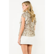 Flutter Sleeve Print Button Up Top THML