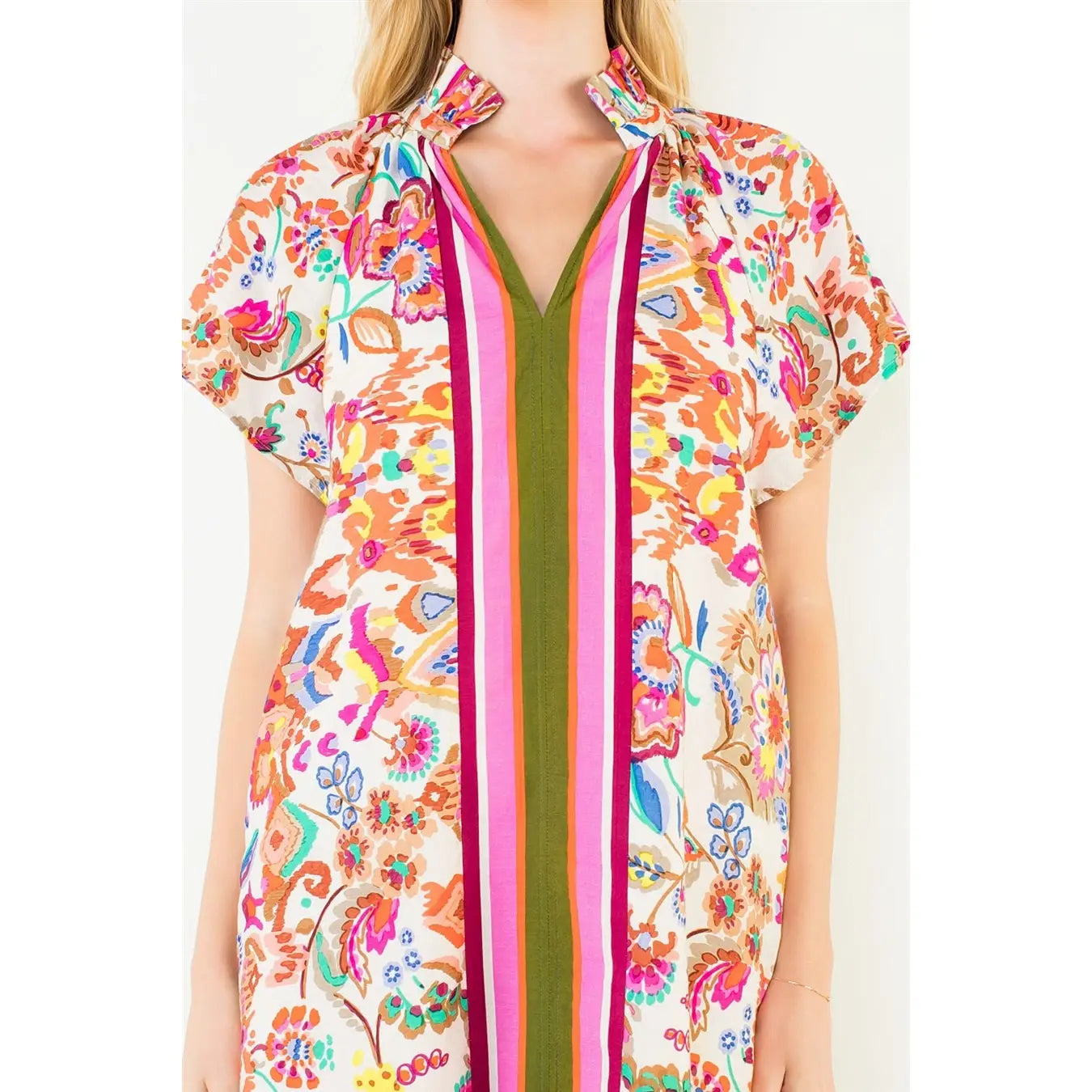 Short Sleeve Flower Dress THML