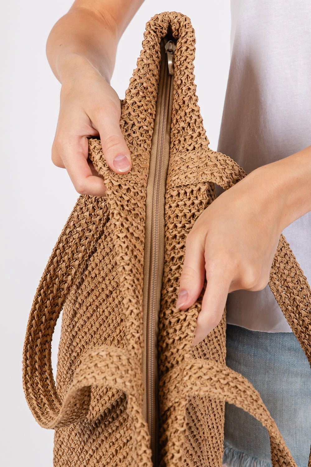 Solid Crochet Straw Tote Bag Mimi Wholesale