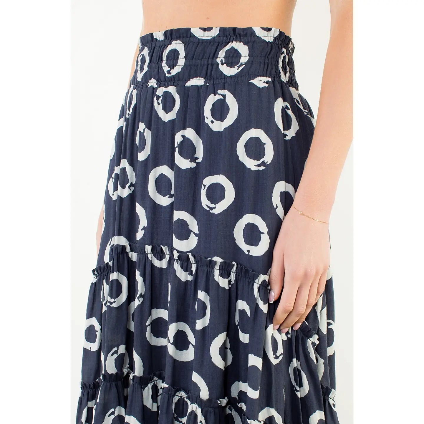 Elastic Waist Skirt with Print and Ruffles THML