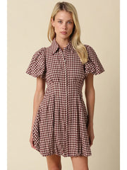 Ressie Gingham Puff Sleeve Mini Dress Olivaceous