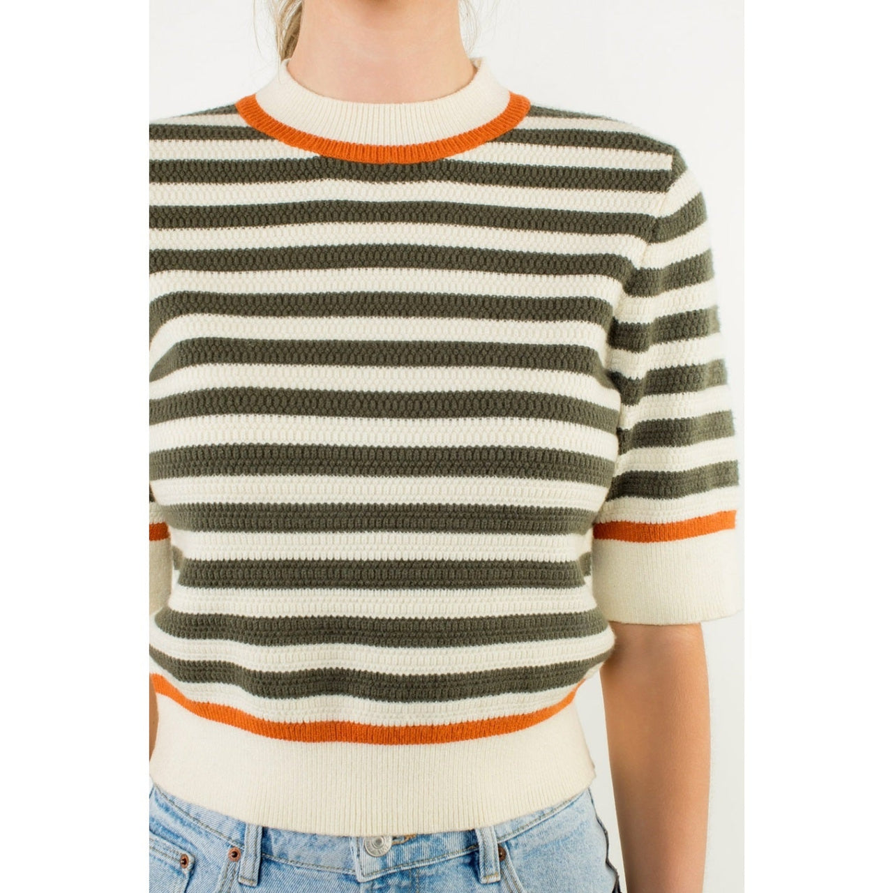 Short Sleeve Striped Knit Top THML