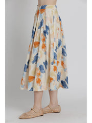 Watercolor Print Pleated Skirt Aureum