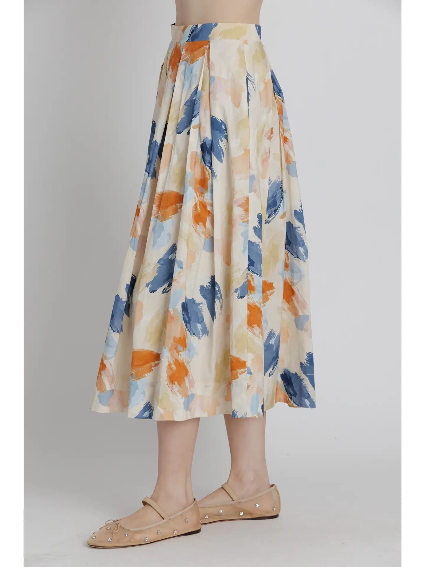 Watercolor Print Pleated Skirt Aureum