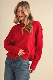 Drop Shoulder Long Sleeve Ribbed Sweate Merci