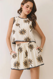 Palm Tree Embroidered Cropped Tank TCEC