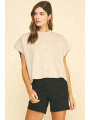 Button Down Cap Sleeve Sweater Pinch