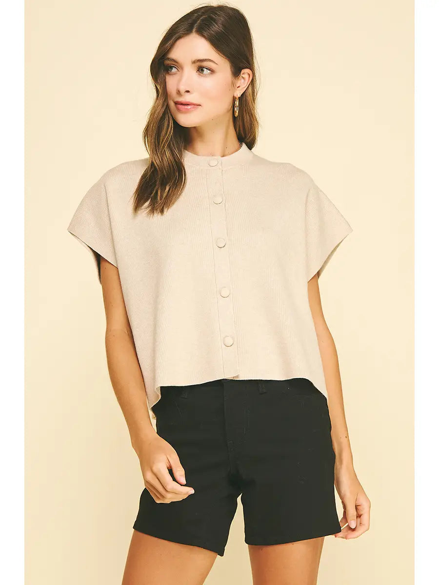 Button Down Cap Sleeve Sweater Pinch
