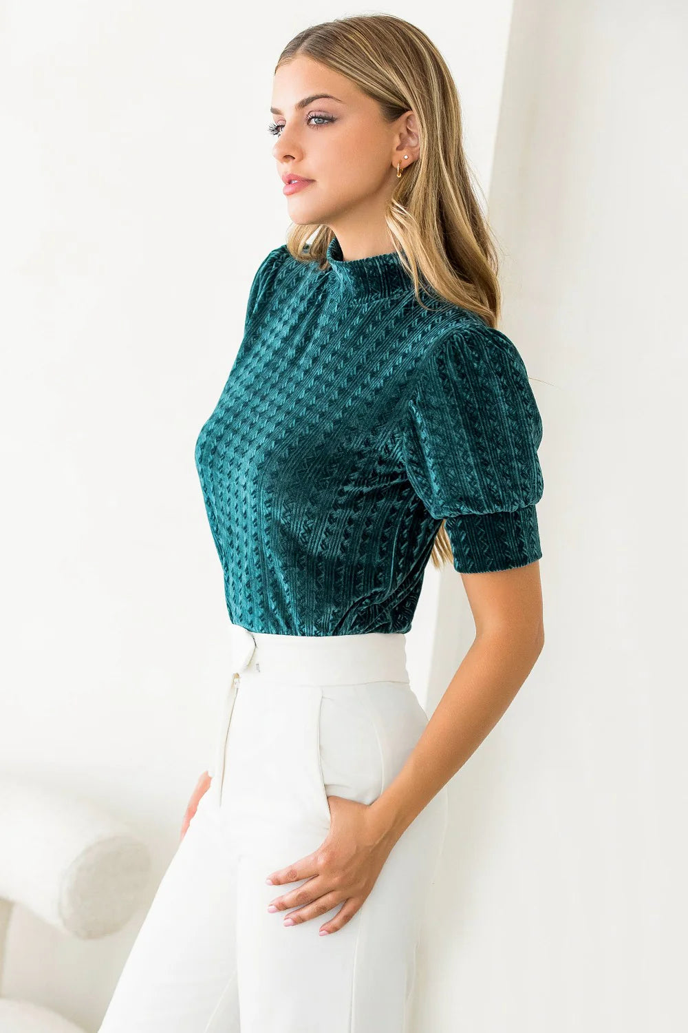 Textured Velvet Mock Neck Top THML