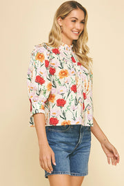 Floral Button Down Blouse Top Pinch