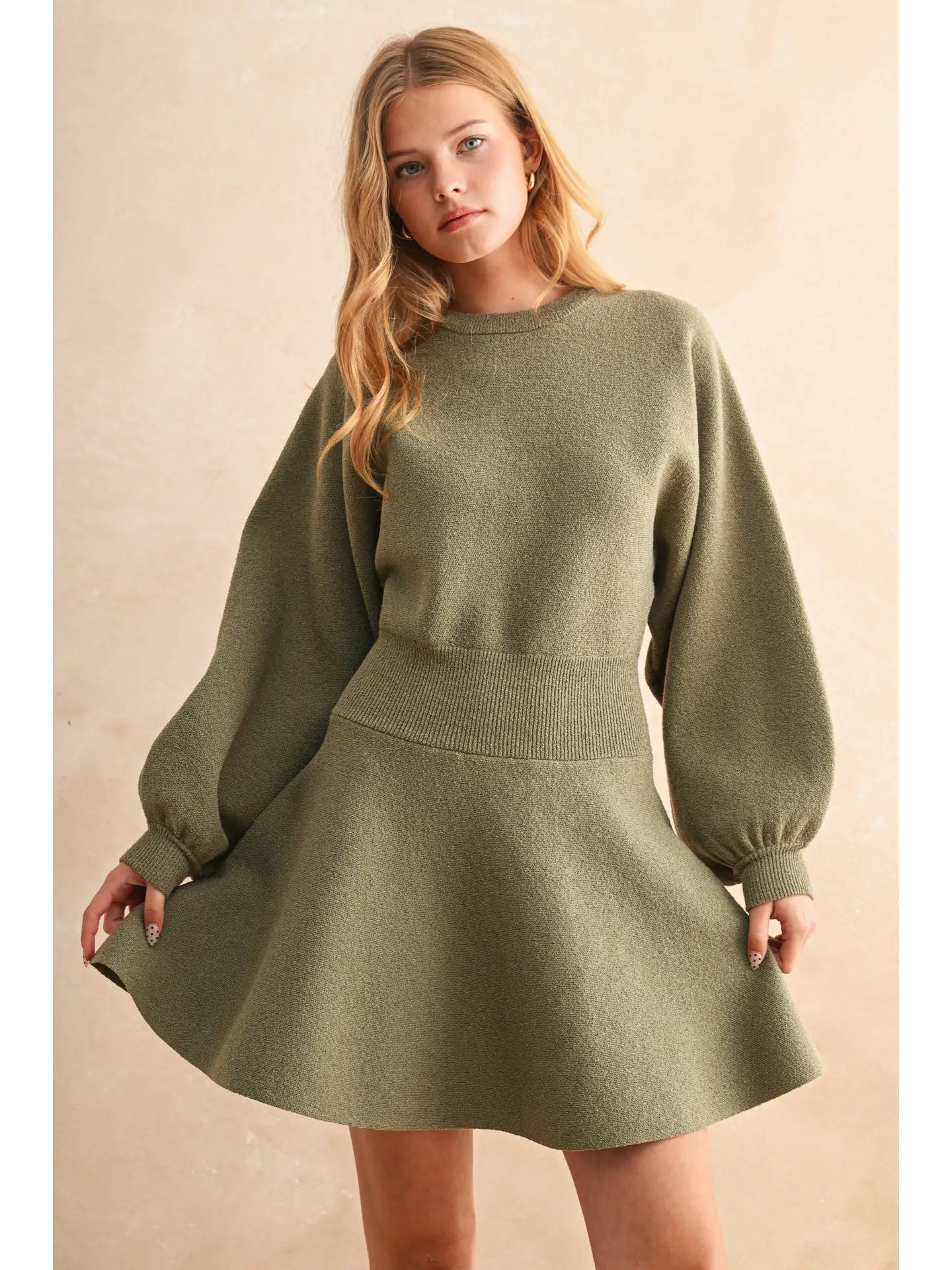 Balloon Sleeve Sweater Dress Miou Muse