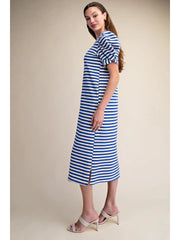 Comfortable Midi Dress Round Neck Puff Short Sleeve Glam