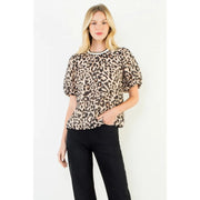 Flowy Puff Sleeve Animal Print Top THML