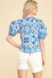 Damask V-Neck Blouse Top Pinch