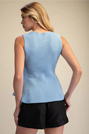 V-Neck Sleeveless Peplum Vest Sweater Top Glam