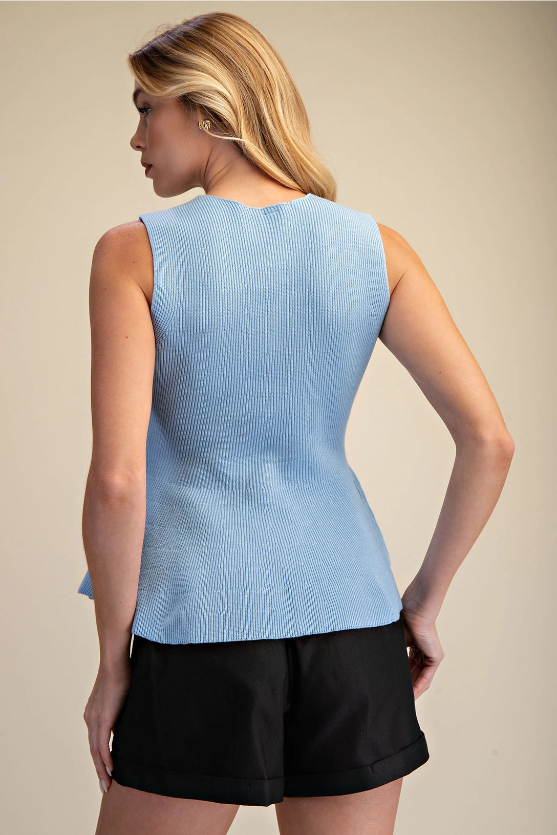 V-Neck Sleeveless Peplum Vest Sweater Top Glam