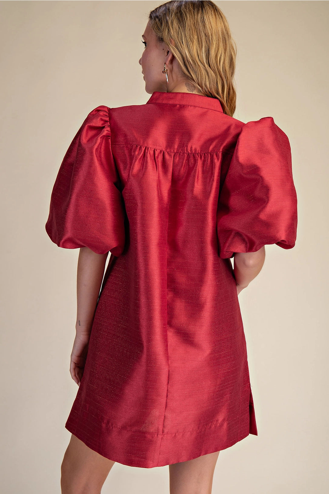 Round Neck Puff Sleeve Mini Dress Glam