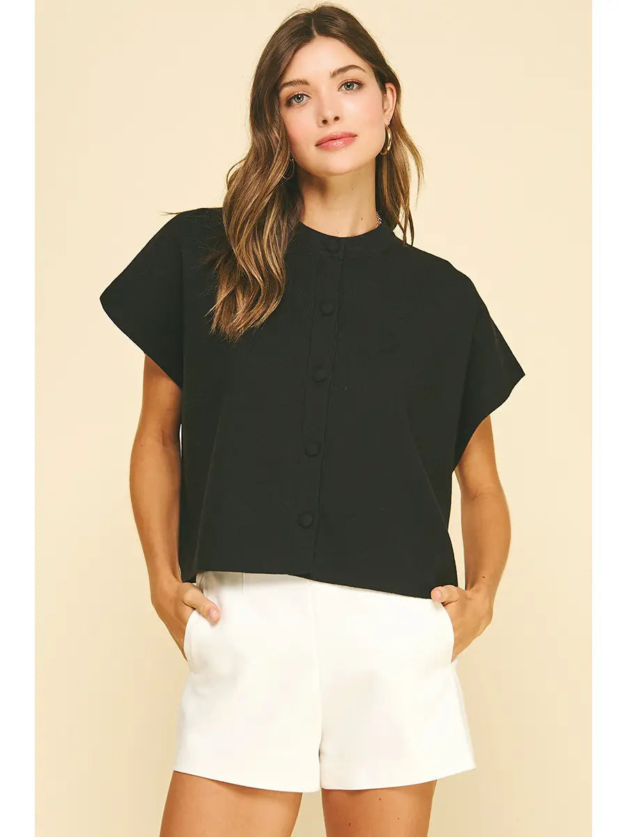 Button Down Cap Sleeve Sweater Pinch