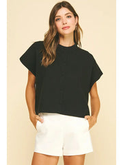 Button Down Cap Sleeve Sweater Pinch
