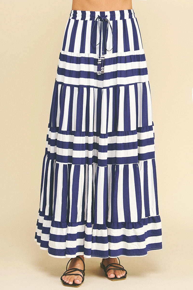 Stripe Tiered Maxi Skirt