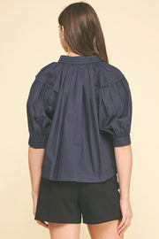 Balloon Sleeve V-Neck Blouse Top Pinch