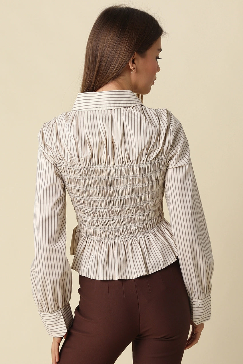 Nomi Smocked Peplum Shirt Olivaceous