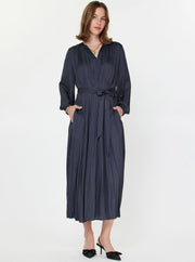 Pleated Long Sleeve Midi Dress Current Air