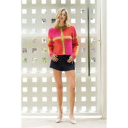 Gold Button Colorblock Cardigan THML